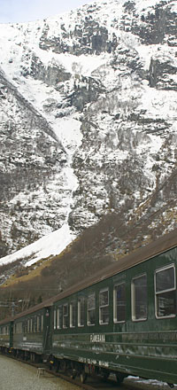 The famous Flam railway runs all year and links to the main Bergen - Oslo line